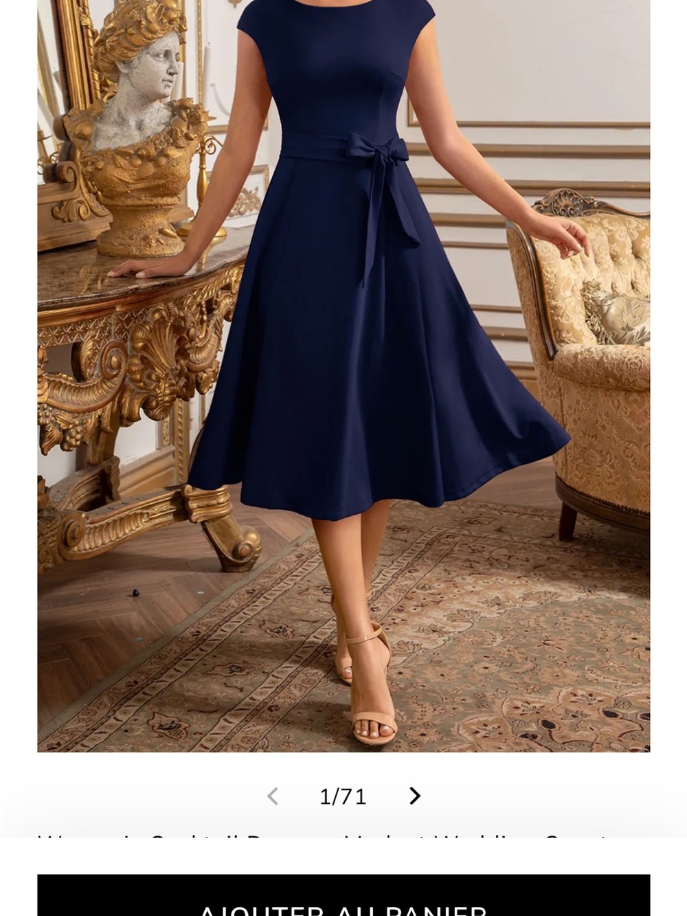 Dress Tells Navy Fit-and-Flare Midi Dress with Belt Size Small